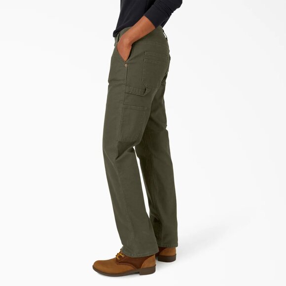 Dickies FLEX Relaxed Straight Fit Duck Carpenter Pants In Olive Green, Size 8 - Picture 5 of 16